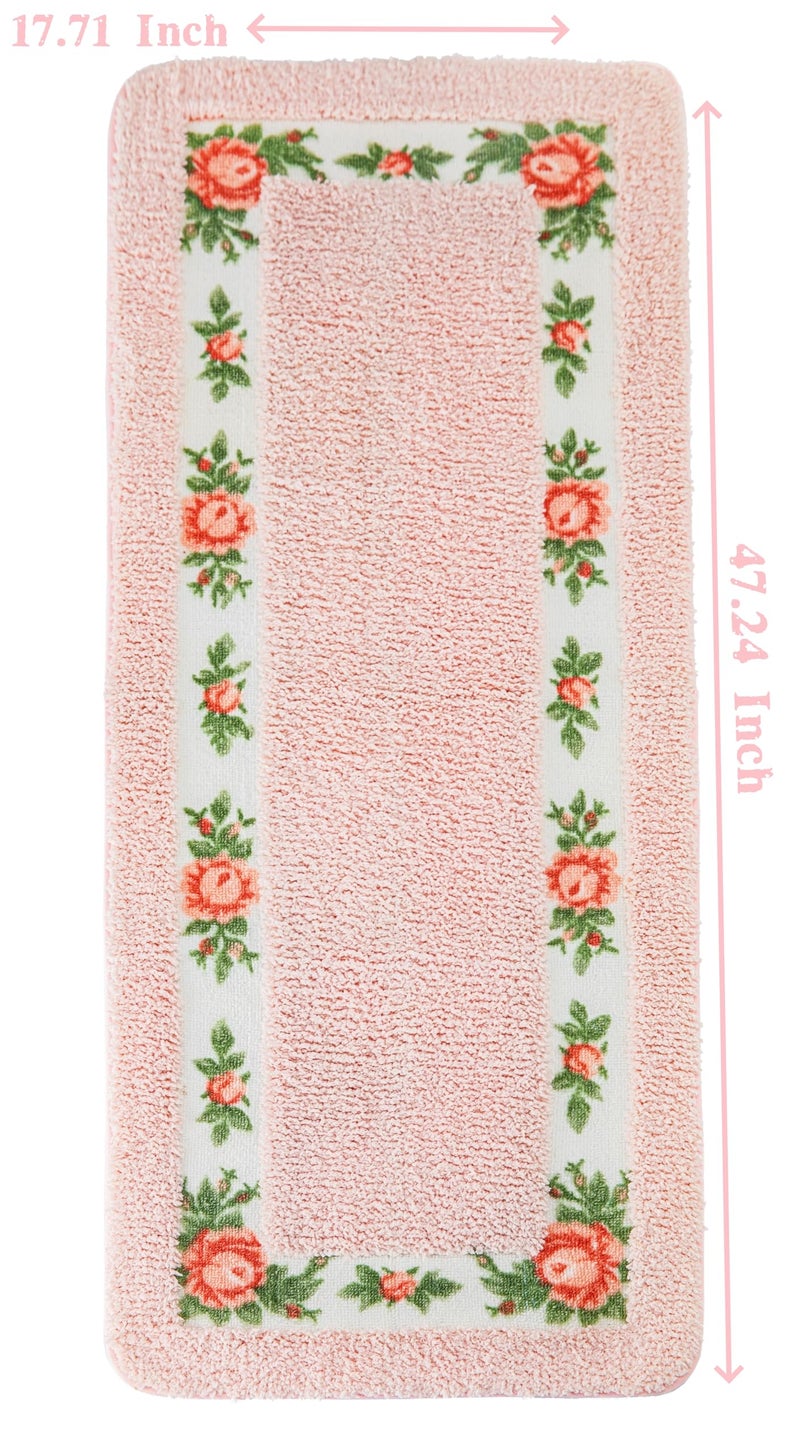 Stay Young Decorative Rose Flower Area Rugs for Bedroom Living Room,Pink Bath Mat Bathroom Rugs,Super Soft Non Slip Absorbent,Floral Style Coquette Room Decor 17.71 x 47.24 Inches - Image 2