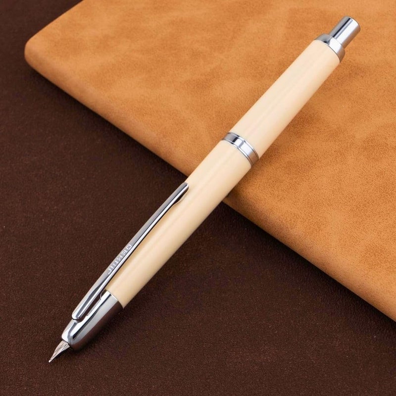 Goldleaf Jinhao 20 Press Retractable Fountain Pen – Fine Nib with Converter – Plastic Body & Metal Clip – Multiple Colors – Smooth Writing Daily Pen (No Ink Included) (Ivory White (Silver Clip)) - Image 4