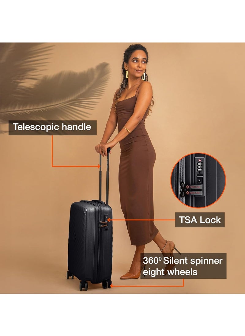 nasher miles Nasher Miles Antwerp Hard-Sided Polypropylene Cabin Luggage 20 inch | 55cm TSA Lock 8 Wheels & Expander Small Trolley Bag for Travel | Suitcase (Black)  - Image 4