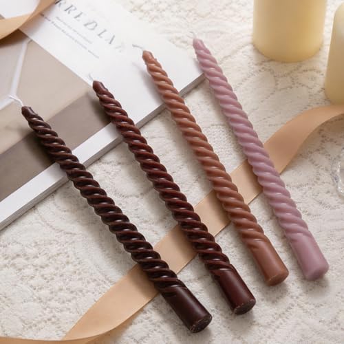 KONNI Coffee Spiral Taper Candles, 10 inch Gradient Twisted Candles,4 Pack Unscented and Smokeless Long Burning Candles with Cotton Wicks,Tall Candlesticks,Ideal for Weddings, Dinner Parties, and Home Décor - Image 5