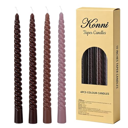 KONNI Coffee Spiral Taper Candles, 10 inch Gradient Twisted Candles,4 Pack Unscented and Smokeless Long Burning Candles with Cotton Wicks,Tall Candlesticks,Ideal for Weddings, Dinner Parties, and Home Décor - Image 1