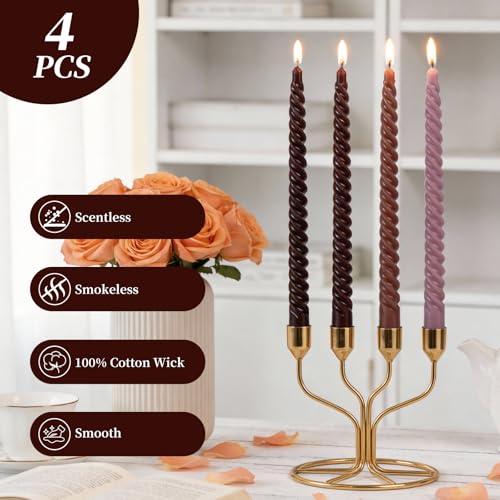 KONNI Coffee Spiral Taper Candles, 10 inch Gradient Twisted Candles,4 Pack Unscented and Smokeless Long Burning Candles with Cotton Wicks,Tall Candlesticks,Ideal for Weddings, Dinner Parties, and Home Décor - Image 2