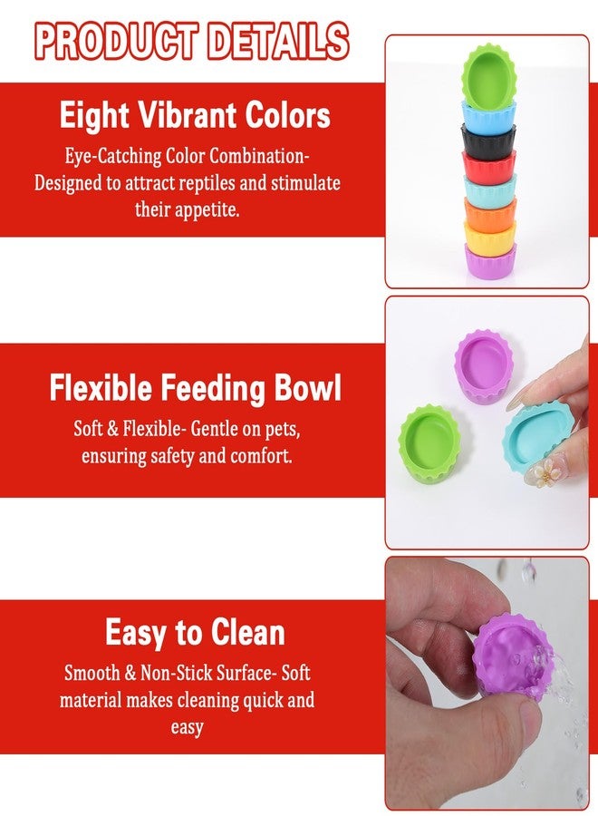 KFHENSOMR Silicone Gecko Feeding Cups, Reusable Small Reptile Food Dish Gecko Tank Accessories Crested Geckos Food and Water Feeding Cups, Easy Clean Silicone Small Capacity Worm Bowl (16 Pack, 8 Colors) - Image 3