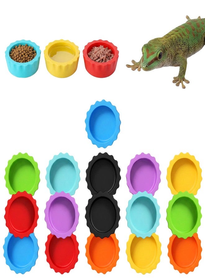KFHENSOMR Silicone Gecko Feeding Cups, Reusable Small Reptile Food Dish Gecko Tank Accessories Crested Geckos Food and Water Feeding Cups, Easy Clean Silicone Small Capacity Worm Bowl (16 Pack, 8 Colors) - Image 1