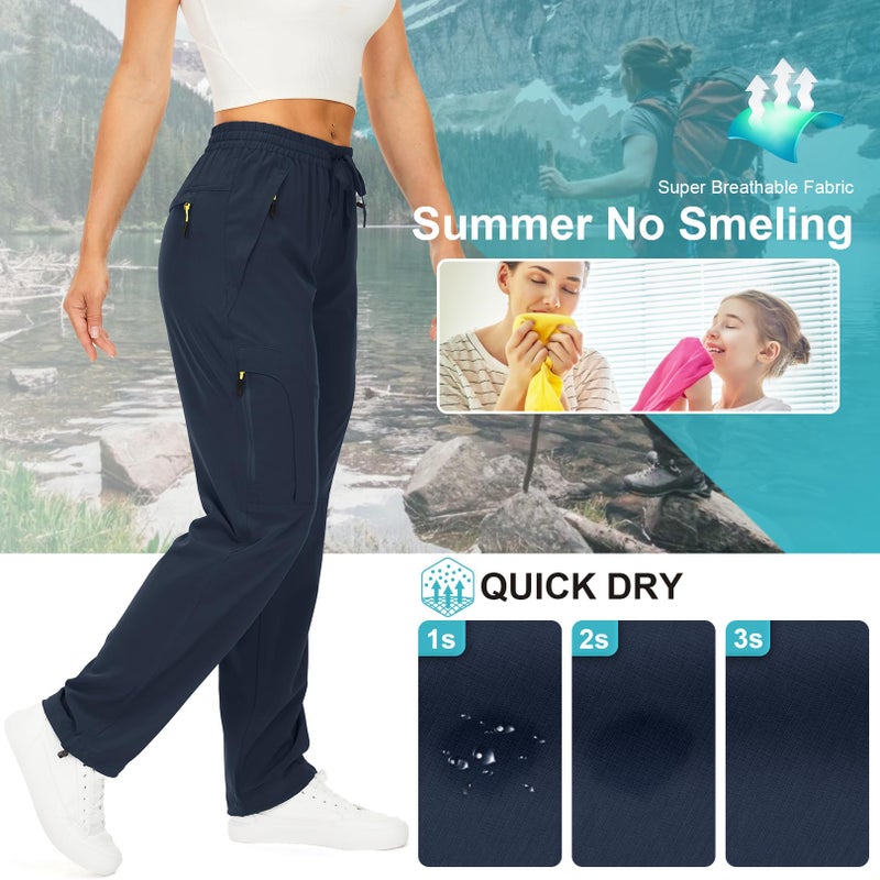 Toomett Women's Hiking Pants Quick Dry UPF 50 Travel Golf Pants Lightweight Camping Work Cargo Pants Zipper Pockets,6608,Blue,XS - Image 3
