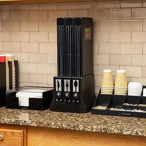 Mind Reader Utensil Dispenser, Silverware Organizer, Plastic Fork Spoon Dispenser, Kitchen, Black - Image 2