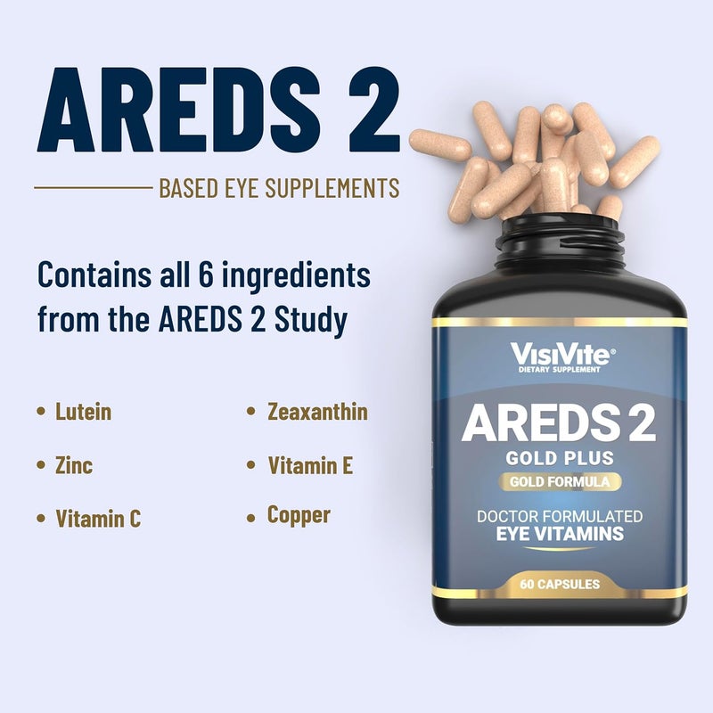 VisiVite Doctor Formulated AREDS 2 Plus Eye Vitamins with Zeaxanthin Plus Lutein  Bilberry and Grape Seed Extract  Premium Eye Health Formula  60 Eye Supplement Capsules of VisiVite Gold Plus - Image 2