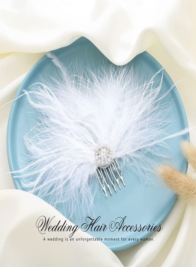 Latious Feather Wedding Hair Comb White Fascinator Hair Clip1920s Flapper Hair Accessories for Women and Girls - Image 2