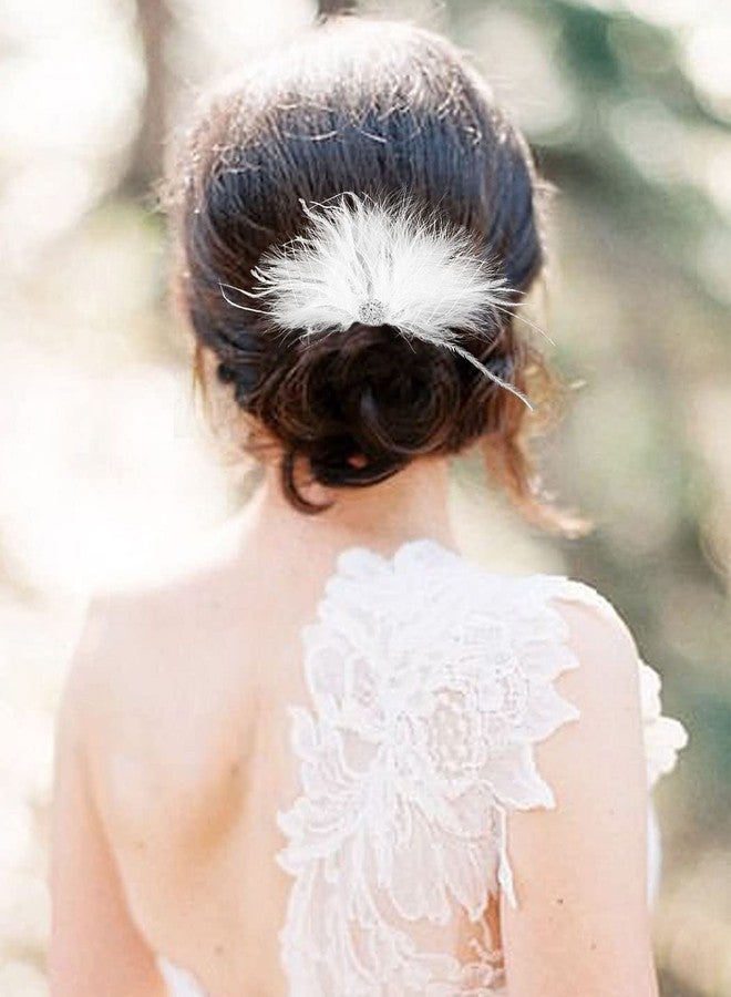 Latious Feather Wedding Hair Comb White Fascinator Hair Clip1920s Flapper Hair Accessories for Women and Girls - Image 3