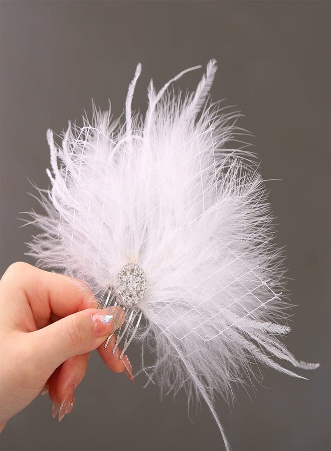 Latious Feather Wedding Hair Comb White Fascinator Hair Clip1920s Flapper Hair Accessories for Women and Girls - Image 5