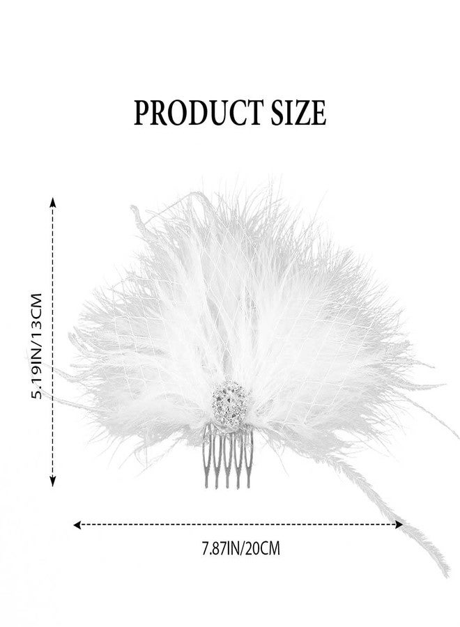Latious Feather Wedding Hair Comb White Fascinator Hair Clip1920s Flapper Hair Accessories for Women and Girls - Image 4