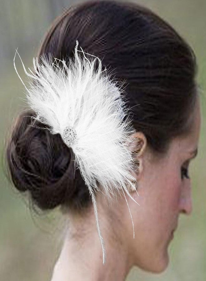 Latious Feather Wedding Hair Comb White Fascinator Hair Clip1920s Flapper Hair Accessories for Women and Girls - Image 1