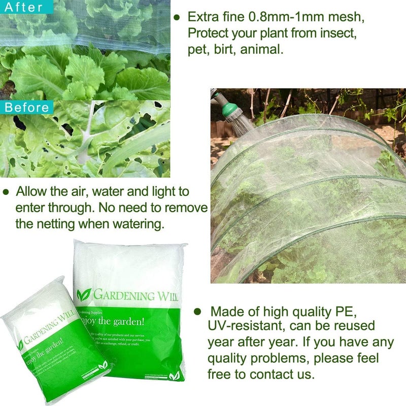 Gardeningwill شبكة حشرات طيور بعرض 8 أقدام وطول 10 أقدام لحماية النباتات والفاكهة والزهور - Image 2
