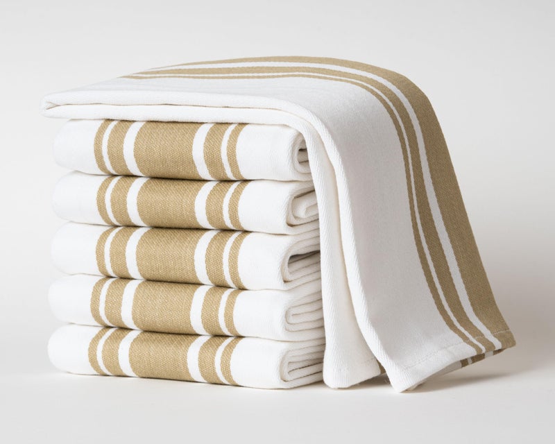 Casa De Lan Kitchen Towels Set – Pack of 6 (20’’ x 30’’) Extra Large Premium Cotton Dish Towels for Kitchen – Super Striped Towels – Absorbent – 100% Cotton – with Hanging Loop – Beige - Image 2