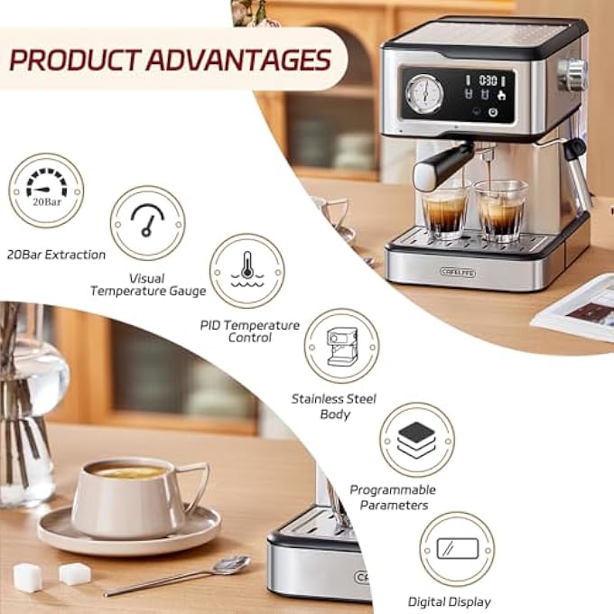 كافلف ماكينة صنع قهوة الإسبريسو MK901 مع خافق حليب 950 واط 15 لتر مضخة 20 بار شاشة لمس ذكية هيكل من الفولاذ المقاوم للصدأ بخار قوي للاتيه والكابتشينو - Image 3
