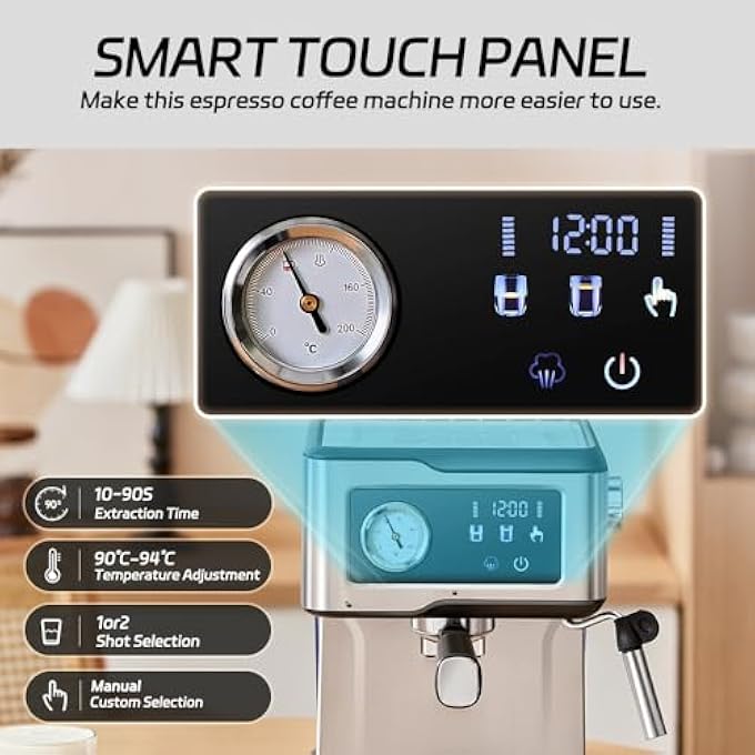 كافلف ماكينة صنع قهوة الإسبريسو MK901 مع خافق حليب 950 واط 15 لتر مضخة 20 بار شاشة لمس ذكية هيكل من الفولاذ المقاوم للصدأ بخار قوي للاتيه والكابتشينو - Image 5