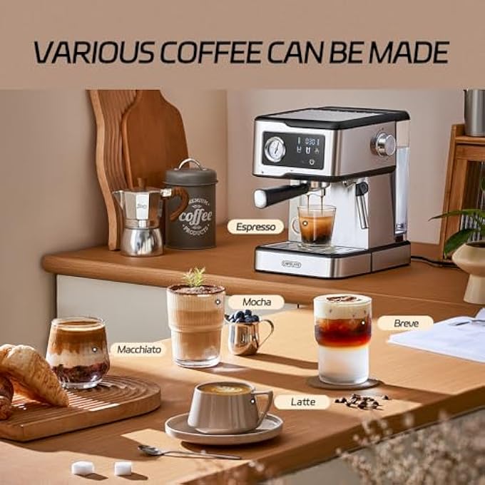 كافلف ماكينة صنع قهوة الإسبريسو MK901 مع خافق حليب 950 واط 15 لتر مضخة 20 بار شاشة لمس ذكية هيكل من الفولاذ المقاوم للصدأ بخار قوي للاتيه والكابتشينو - Image 4