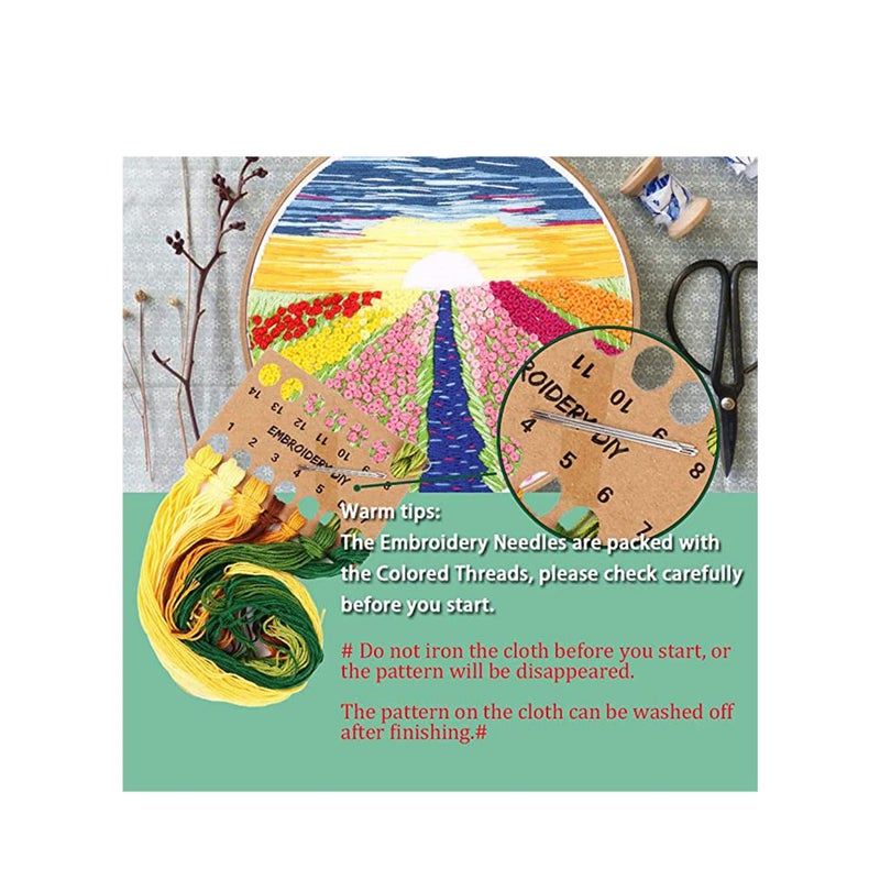 SOLARAE Embroidery Starter Kit with Pattern and Instructions 3 Sets Cross Stitch Kit Include Embroidery Clothes with Plants Flowers Pattern 1 Embroidery Hoops Color Threads and Tools - Image 5