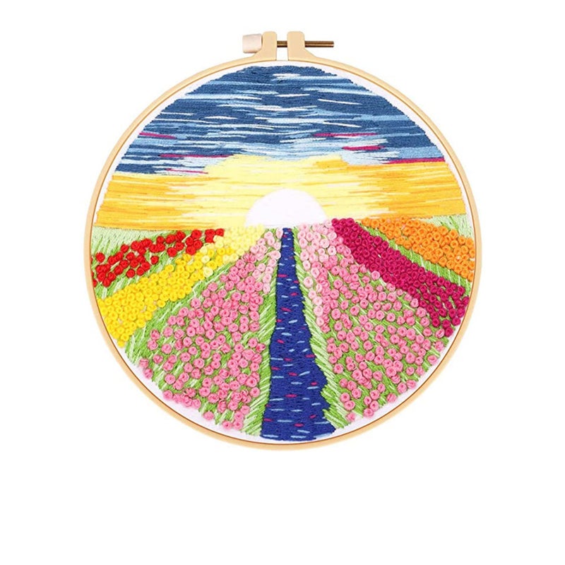 SOLARAE Embroidery Starter Kit with Pattern and Instructions 3 Sets Cross Stitch Kit Include Embroidery Clothes with Plants Flowers Pattern 1 Embroidery Hoops Color Threads and Tools - Image 4