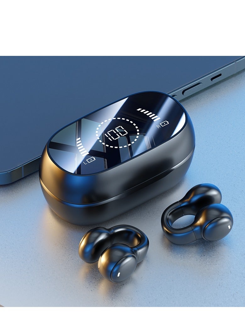 True Wireless Open-Ear Bone Conduction Bluetooth Earphones | 2025 New Clip-On & Hook Ear Design | Sports Headphones for Men & Women | Battery Display | Waterproof & Sweatproof | Compatible with Apple, Android, and Computers.