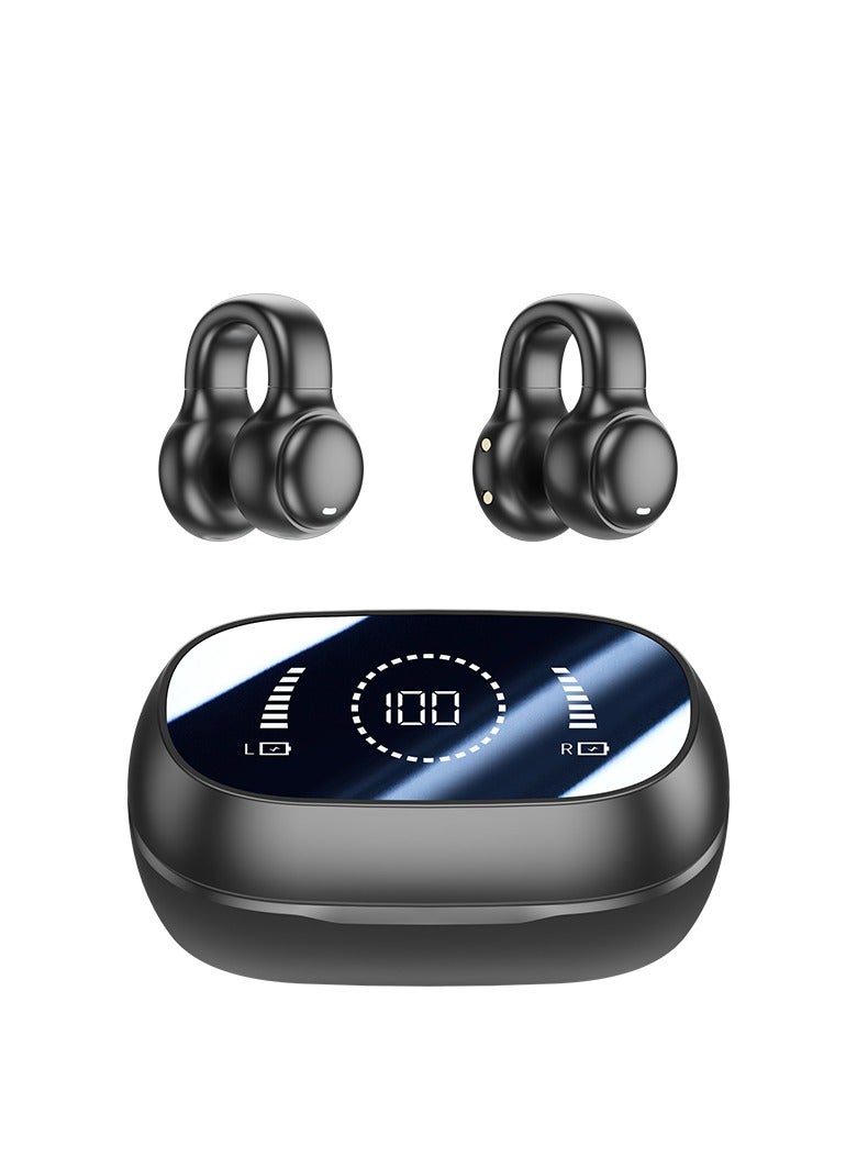 True Wireless Open-Ear Bone Conduction Bluetooth Earphones | 2025 New Clip-On & Hook Ear Design | Sports Headphones for Men & Women | Battery Display | Waterproof & Sweatproof | Compatible with Apple, Android, and Computers.