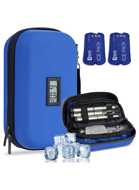 24h Insulin Cooler Travel Case TSA Approved Refrigerated Medicine Cooler for Travel w/Thermometer Temperature Display Diabetic Travel Case Bag w/2 Reusable Ice Packs for Daily Life Trip