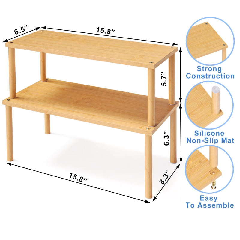 VERTORGAN Cabinet Organizer Shelf(Set of 2),Kitchen Counter Shelves,Bamboo Stackable Expandable Spice Rack Countertop(Large) - Image 4