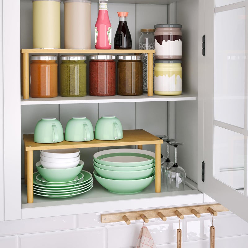 VERTORGAN Cabinet Organizer Shelf(Set of 2),Kitchen Counter Shelves,Bamboo Stackable Expandable Spice Rack Countertop(Large) - Image 3