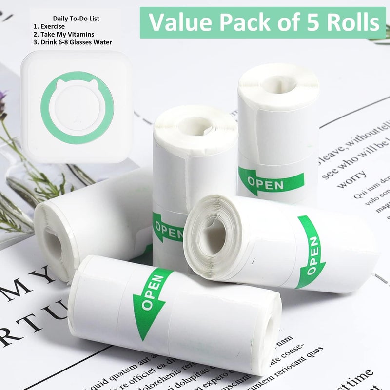 Thermal Adhesive Sticker 57 x 25 for Mini Thermal Printer, Cash Register, POS Receipt, Inkless Print Black and White Paper, Coreless, 5 Rolls - Image 2