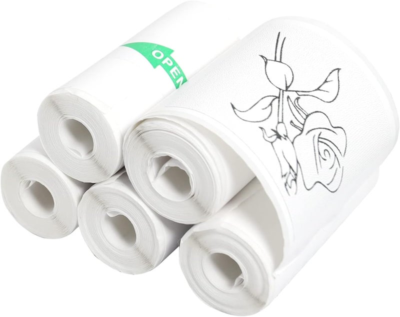 Thermal Adhesive Sticker 57 x 25 for Mini Thermal Printer, Cash Register, POS Receipt, Inkless Print Black and White Paper, Coreless, 5 Rolls - Image 1