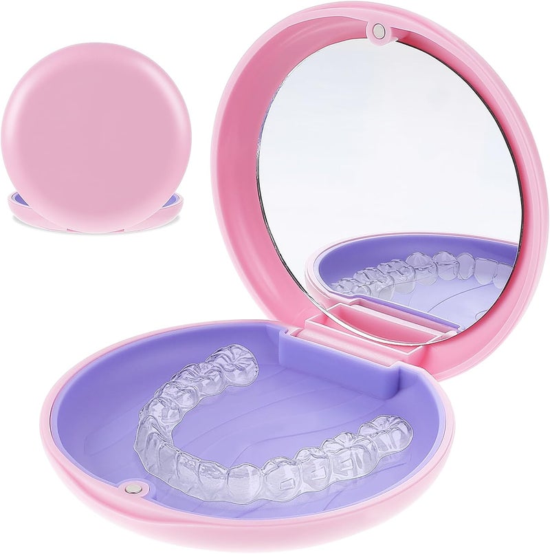 Dimeho Retainer Case with Mirror Portable Slim Aligner Box Travel Mouth Guards Holder Cute Retainer Organizer for Dental Caring Tooth Brace Storage Accessories Women Girls, 578115_1_fVM6Qubb9 - Image 1
