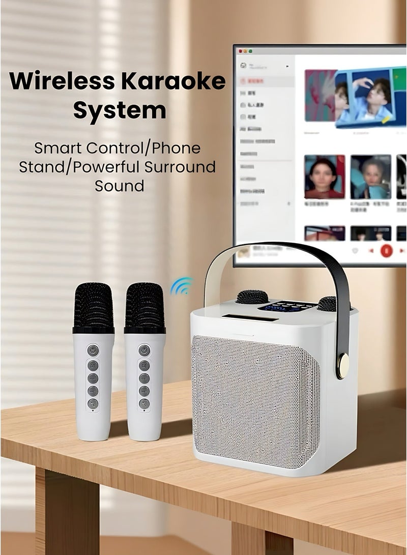 جهاز كاريوكي لاسلكي محمول مزود بميكروفونين، وسماعة بلوتوث للحفلات بصوت ستيريو قوي، ونظام كاريوكي قابل لإعادة الشحن للاستخدام المنزلي والخارجي - Image 2