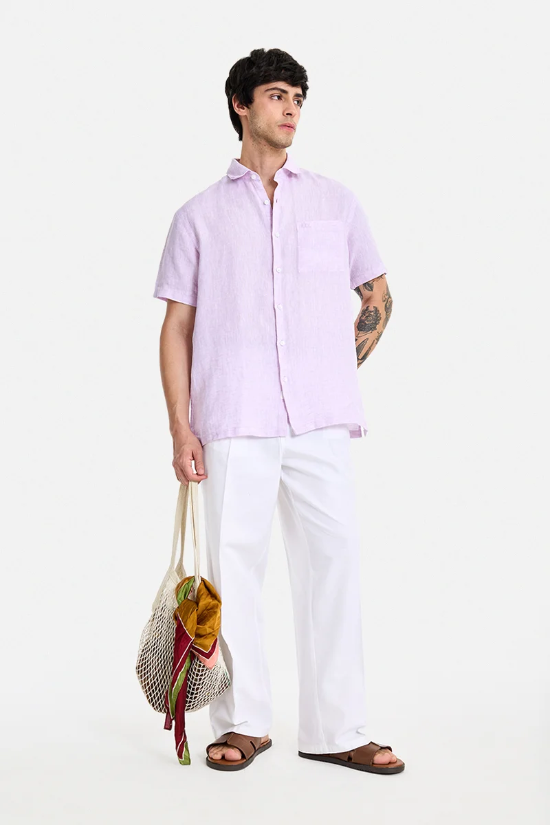 سنيتش Lavender Solid Half Sleeve Regular Fit Shirt
