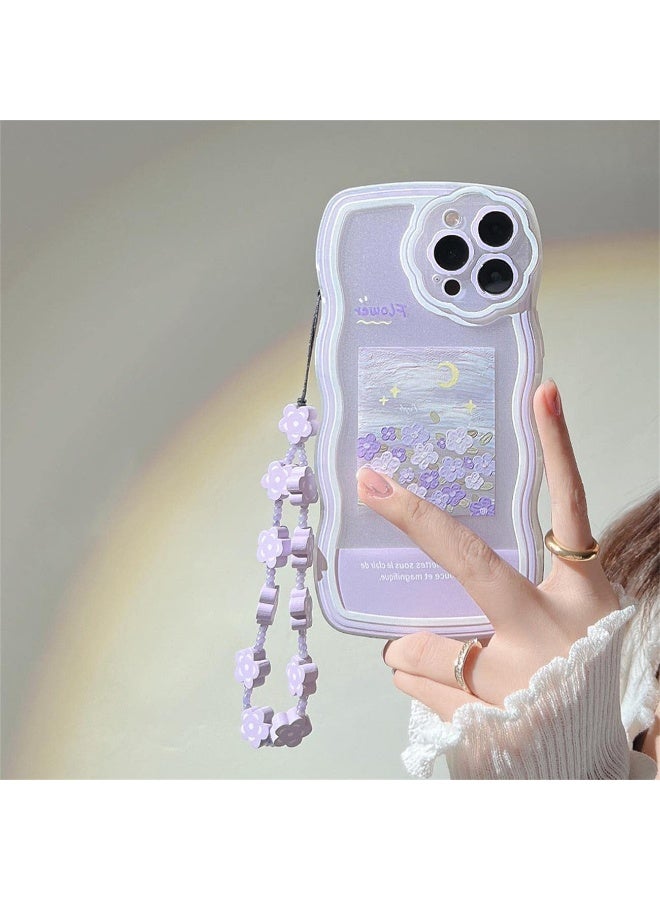 iPhone 12 Pro Max Case, Cute Purple Floral Pattern Design Aesthetic with Lens Protection & Chain for Women, Teen Girls - Image 2