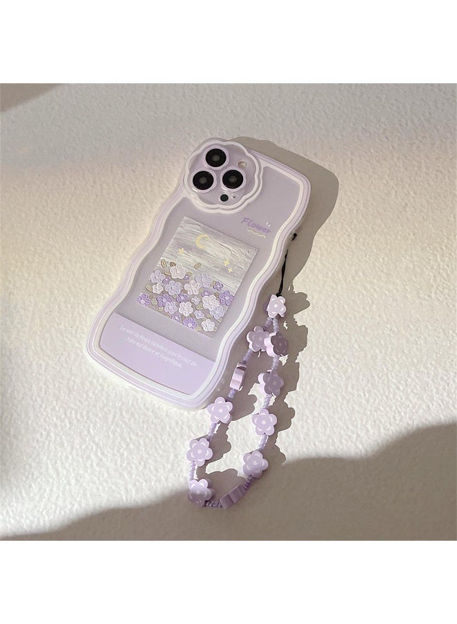 iPhone 12 Pro Max Case, Cute Purple Floral Pattern Design Aesthetic with Lens Protection & Chain for Women, Teen Girls - Image 3