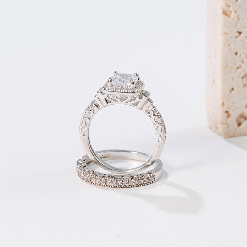AVECON 1.2CT Princess Cut Engagement Ring for Women, Wedding Promise Cubic Zirconia Band, Halo White Gold Plated Bridal Ring Set, Size 6.5 - Image 4