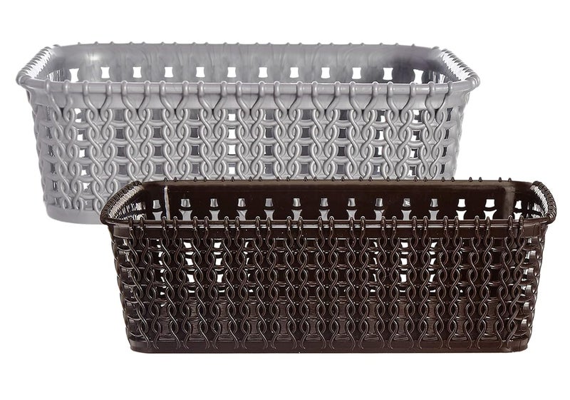 Kuber Industries Multipurposes Small M 15 Plastic Basket, Organizer for Kitchen, Countertops, Cabinets, Bathrooms Without Lid- Pack of 2 (Grey & Brown) -46KKM0126, Standard - Image 1