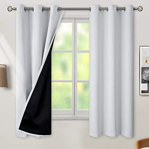 BGment Greyish White 100% Blackout Curtains for Bedroom 63 Inch Length 2 Panels Set, Thermal Insulated Full Light Blocking Grommet Noise Cancelling Window Curtains for Nursery, 42 Inch Wide Each - Image 1