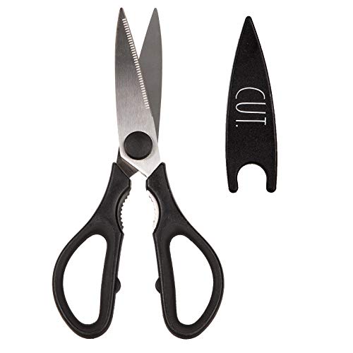 Rae Dunn Kitchen Scissors- Stainless Steel Kitchen Shears, Cooking Scissors for Cutting Meat, Chicken, Herbs and Produce with Blade Cover and Soft Grip Handles (Black) - Image 1