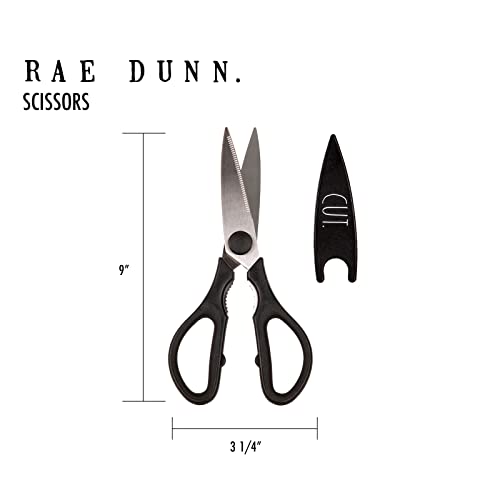 Rae Dunn Kitchen Scissors- Stainless Steel Kitchen Shears, Cooking Scissors for Cutting Meat, Chicken, Herbs and Produce with Blade Cover and Soft Grip Handles (Black) - Image 5