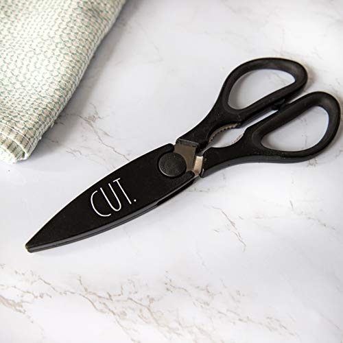 Rae Dunn Kitchen Scissors- Stainless Steel Kitchen Shears, Cooking Scissors for Cutting Meat, Chicken, Herbs and Produce with Blade Cover and Soft Grip Handles (Black) - Image 2