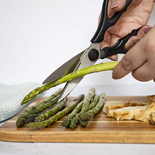 Rae Dunn Kitchen Scissors- Stainless Steel Kitchen Shears, Cooking Scissors for Cutting Meat, Chicken, Herbs and Produce with Blade Cover and Soft Grip Handles (Black) - Image 3