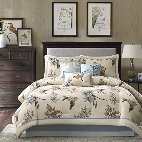 madison park Madison Park Quincy Cozy Comforter Nature Scenery Design  All Season Bedding Matching Bed Skirt Decorative Pillows Quincy Leaf  Bird Khaki Queen90x90 7 Piece 