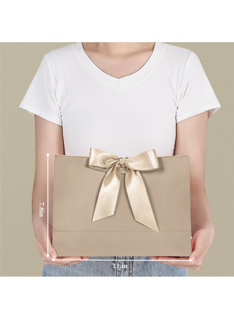 saykfoe 2PCS Champagne Large Gift Bags, Paper Bags with Ribbon, Greeting Cards and Tissue Paper, Portable Party Bags with Handles, Birthday Gift Bags, Present Bags for Wedding Party, Party Supplies（32*25*11cm） - Image 3