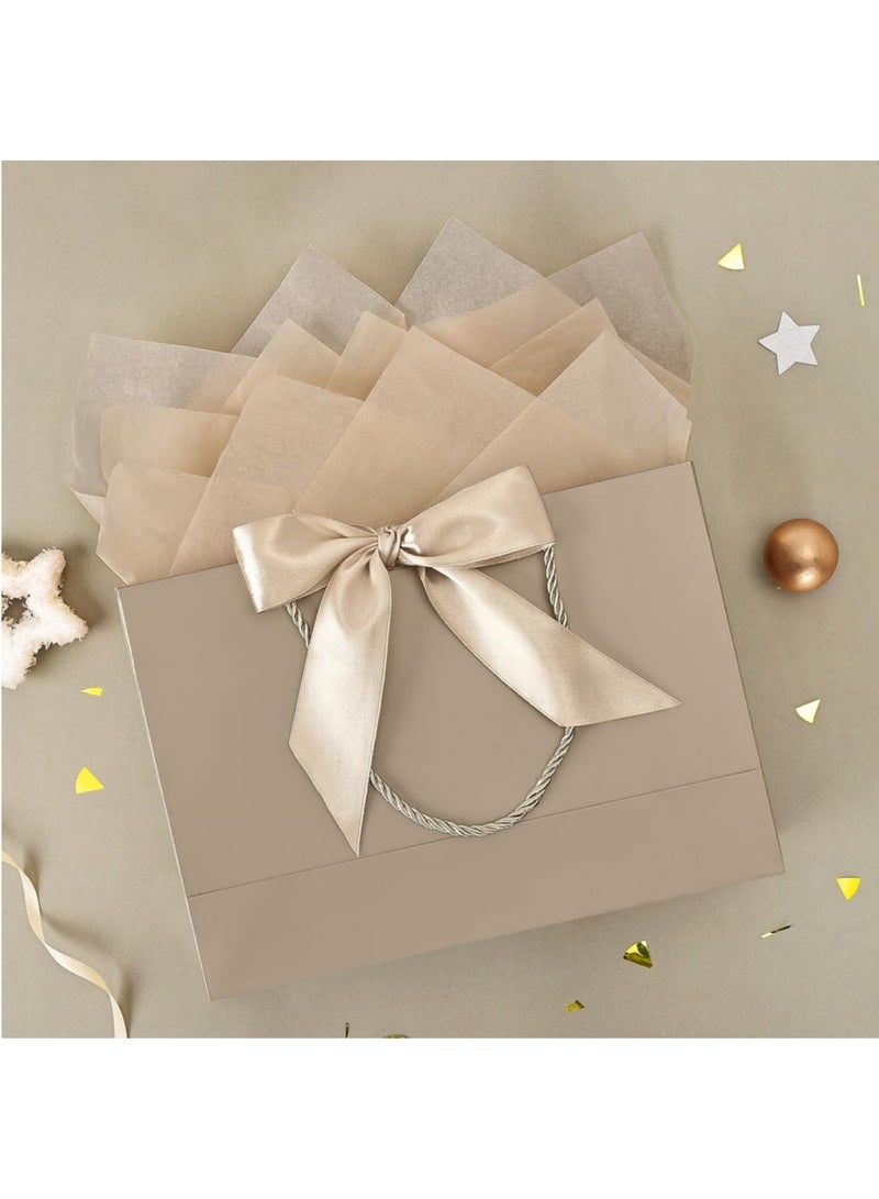 saykfoe 2PCS Champagne Large Gift Bags, Paper Bags with Ribbon, Greeting Cards and Tissue Paper, Portable Party Bags with Handles, Birthday Gift Bags, Present Bags for Wedding Party, Party Supplies（32*25*11cm） - Image 2