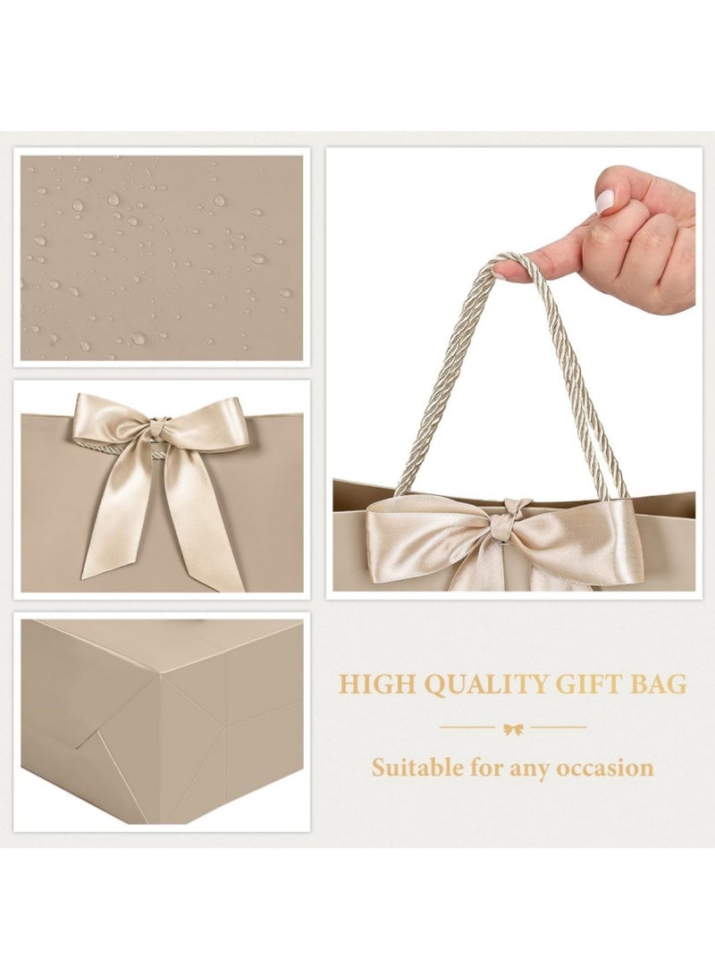 saykfoe 2PCS Champagne Large Gift Bags, Paper Bags with Ribbon, Greeting Cards and Tissue Paper, Portable Party Bags with Handles, Birthday Gift Bags, Present Bags for Wedding Party, Party Supplies（32*25*11cm） - Image 4