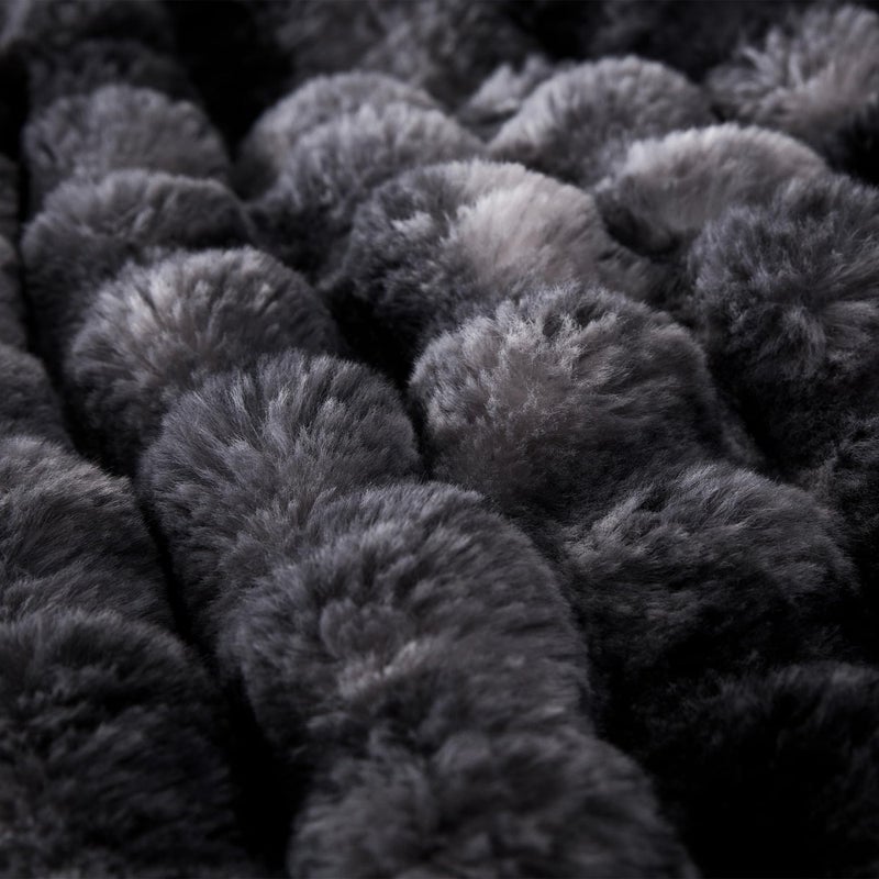 COOVA Faux Fur Throw Blanket for Couch, Cozy Soft and Fuzzy Plush Rabbit Fur Bubble Blanket for Sofa Bedroom Living Room, 50x60 Inches Tie Dye Black - Image 5