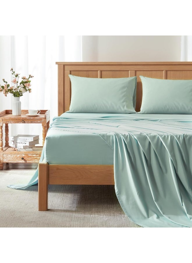 Comfort Spaces - Comfort Spaces Coolmax Moisture Wicking Sheet Set Soft, Fade Resistant, All Elastic Deep Pocket Fits Up to 16" Mattress - Warm Weather Cooling Sheets for Night Sweats, King, Aqua, 4 Piece - Image 1
