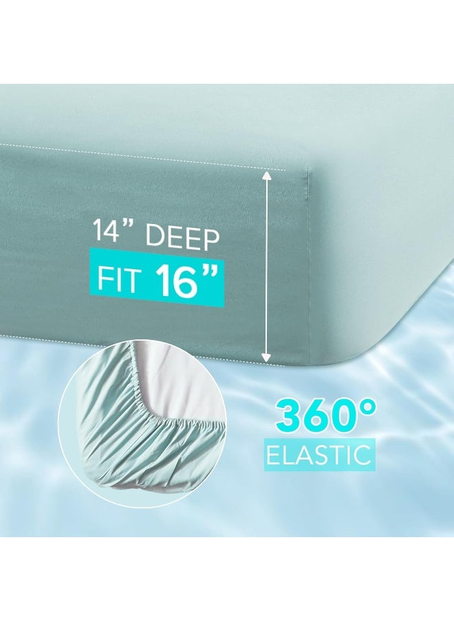 Comfort Spaces - Comfort Spaces Coolmax Moisture Wicking Sheet Set Soft, Fade Resistant, All Elastic Deep Pocket Fits Up to 16" Mattress - Warm Weather Cooling Sheets for Night Sweats, King, Aqua, 4 Piece - Image 1