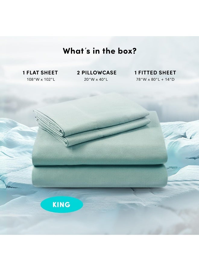 Comfort Spaces - Comfort Spaces Coolmax Moisture Wicking Sheet Set Soft, Fade Resistant, All Elastic Deep Pocket Fits Up to 16" Mattress - Warm Weather Cooling Sheets for Night Sweats, King, Aqua, 4 Piece - Image 1